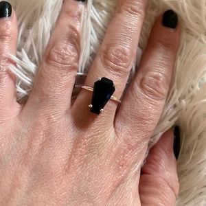 Coffin shaped Black spinel Ring Size 8